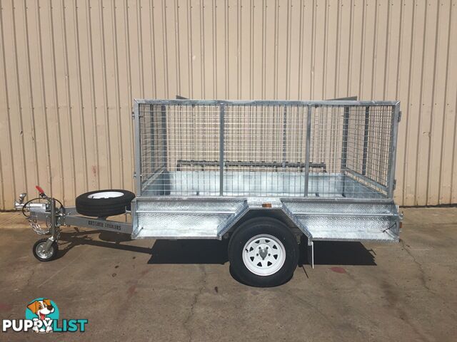  7 x 5 SINGLE AXLE GALVANISED BOX TRAILER WITH CAGE, BRAKES & RAMPS