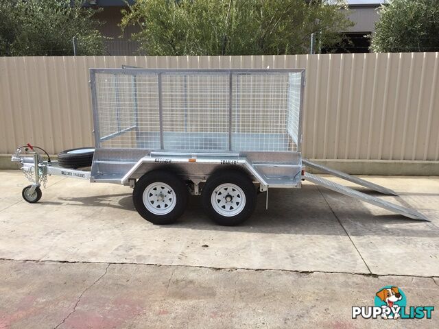  - 8X5 HEAVY DUTY COMMERCIAL TANDEM GALVANISED CAGED TRAILER, BRAKES AND RAMPS