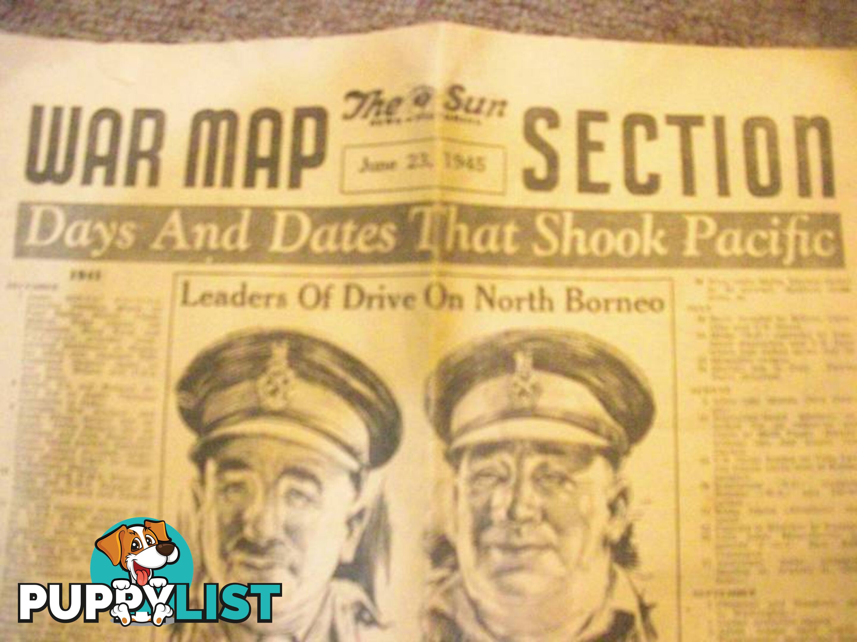 THE SUN JUNE 23 1945 FRONT PAGE +WAR MAPS 72 YEARS OLD THE SUN