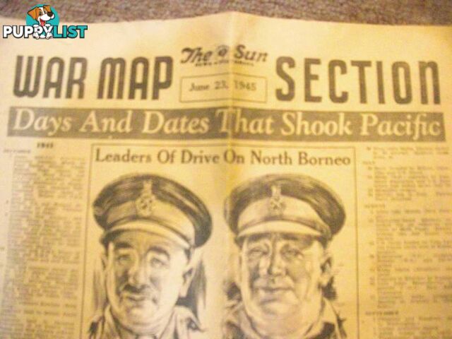 THE SUN JUNE 23 1945 FRONT PAGE +WAR MAPS 72 YEARS OLD THE SUN