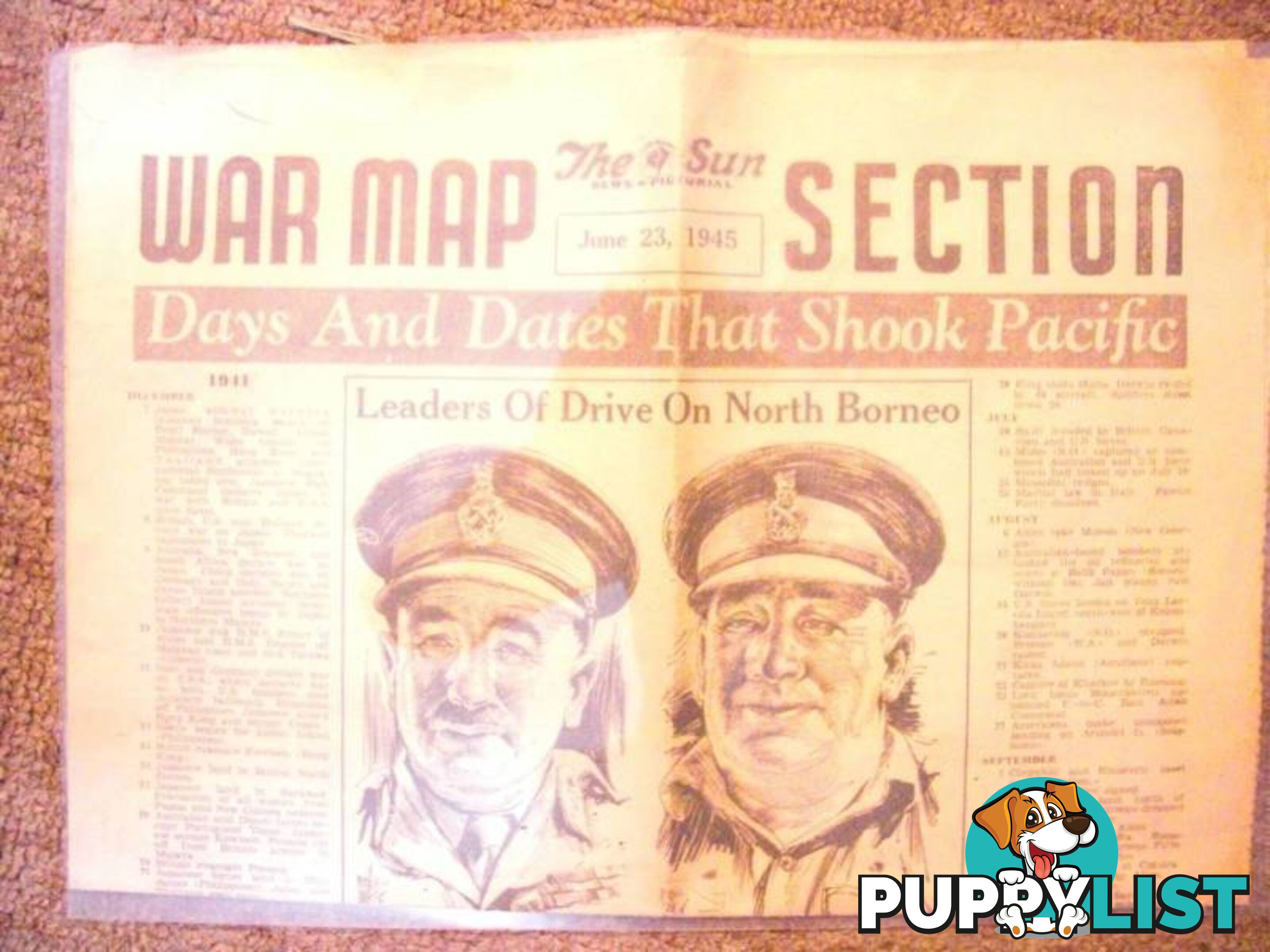 THE SUN JUNE 23 1945 FRONT PAGE +WAR MAPS 72 YEARS OLD THE SUN