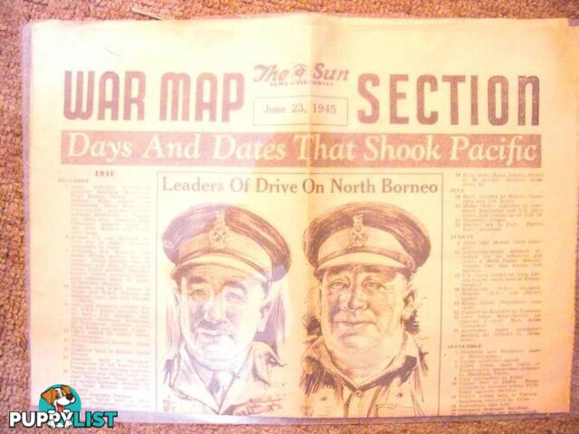 THE SUN JUNE 23 1945 FRONT PAGE +WAR MAPS 72 YEARS OLD THE SUN