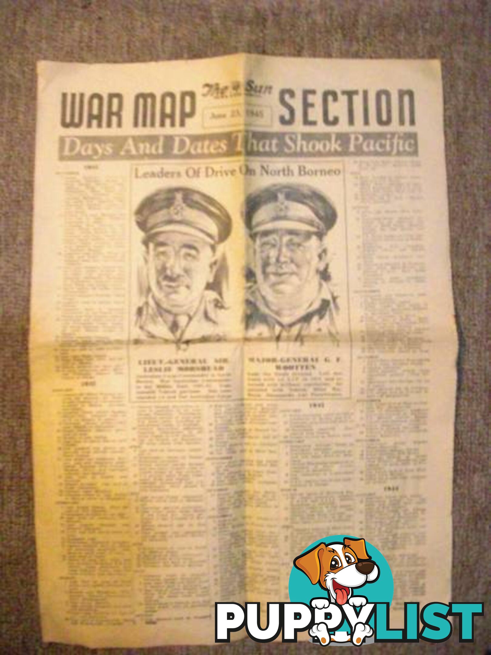 THE SUN JUNE 23 1945 FRONT PAGE +WAR MAPS 72 YEARS OLD THE SUN