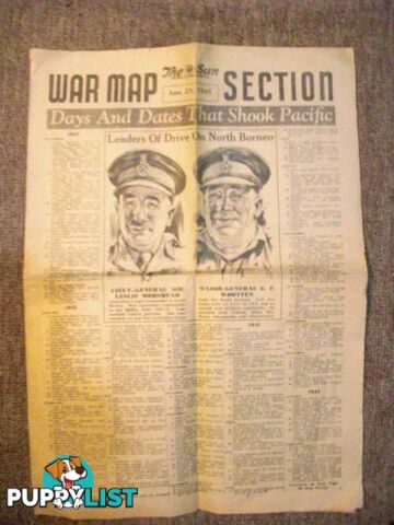 THE SUN JUNE 23 1945 FRONT PAGE +WAR MAPS 72 YEARS OLD THE SUN