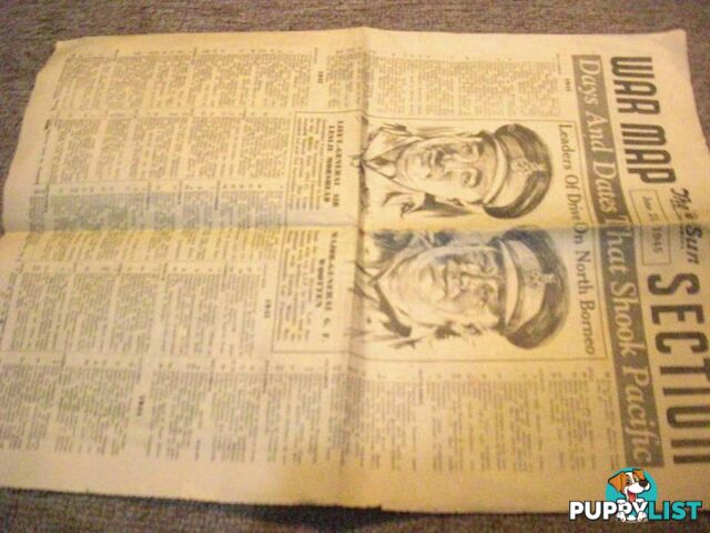 THE SUN JUNE 23 1945 FRONT PAGE +WAR MAPS 72 YEARS OLD THE SUN